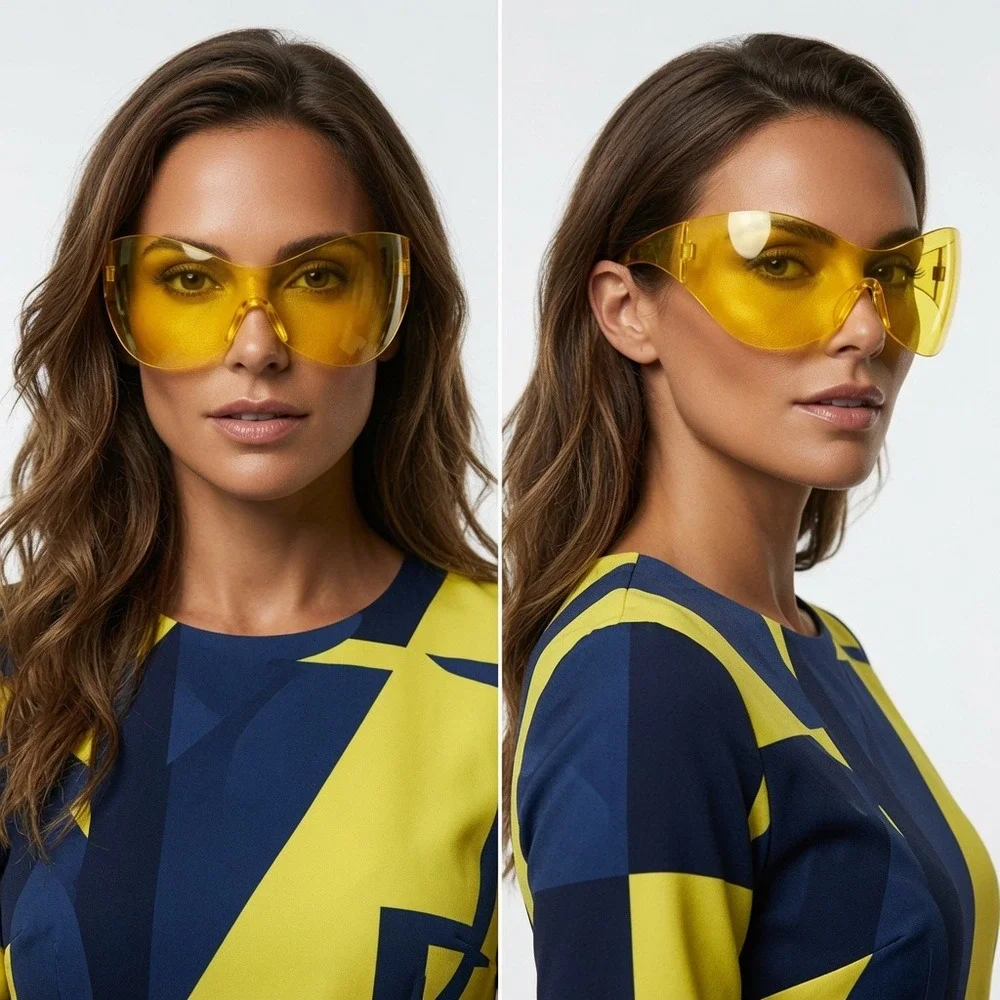 Yellow Sunglasses Women Fashion Designer Oversized Festival‎ Party Gafas Shield